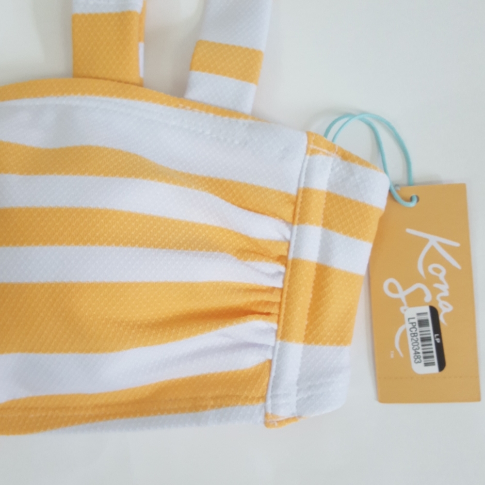 Kona Sol Yellow Striped Textured Bikini Set - Picture 5 of 15